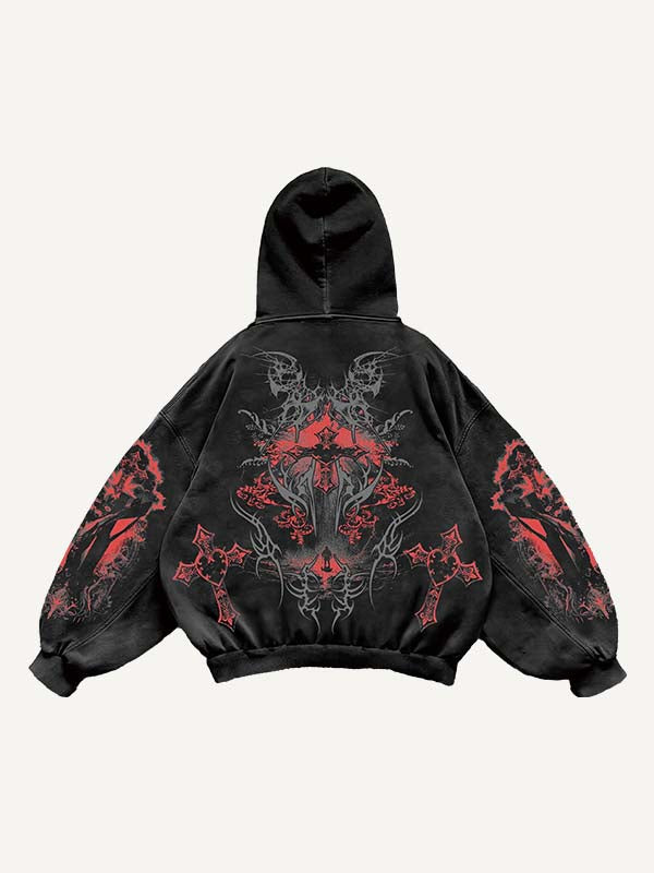 Figure&Cross Graphic Print Slant Pockets Hoodie