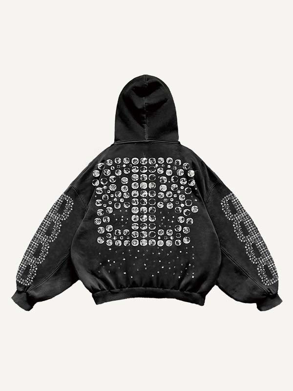 Jesus&Letter Faux Rhinestones Print Slant Pockets Hoodie