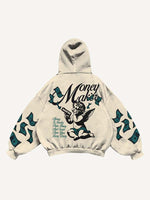 Angel&Letter&Money Print Slant Pockets Hoodie