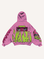 Eyeball&Skull&Star&Tongue&Fire&Letter Print Slant Pockets Hoodie