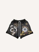 Eye&Cloud&Snake&Palm&Graphic Print Drawstring Waist Shorts