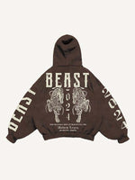 Tiger&Letter Print Slant Pockets Hoodie