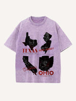 Distressed Washed Halloween Horror Print Round Neck T-shirt