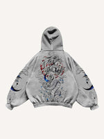 Tiger&Dragon&Phoenix&Sun&Moon Print Slant Pockets Hoodie