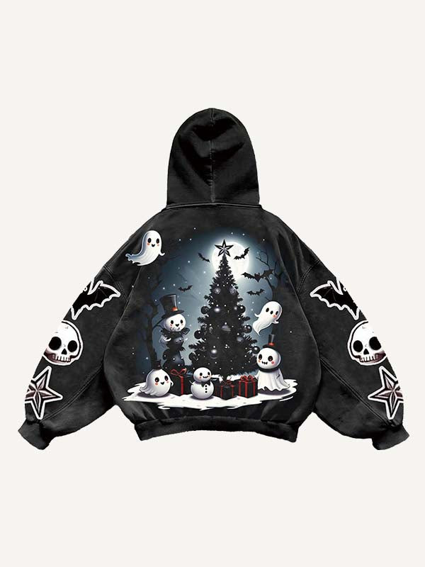 Christmas Ghost&Animal&Skull&Tree&Graphic&Letter Print Slant Pockets Hoodie