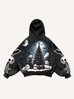 Christmas Ghost&Animal&Skull&Tree&Graphic&Letter Print Slant Pockets Hoodie