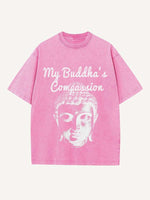 Distressed Washed Figure Print Round Neck T-shirt