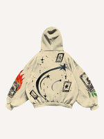 Sun&Moon&Star&Graphic Print Slant Pockets Hoodie