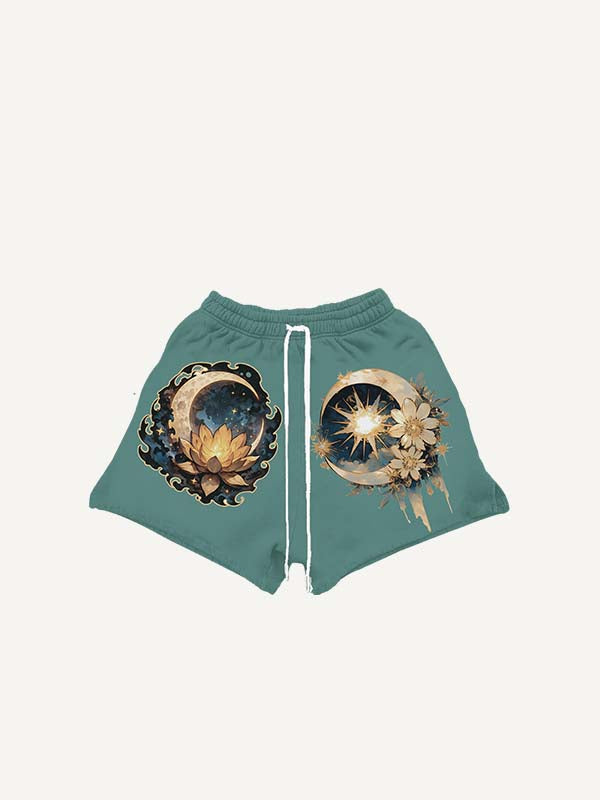 Moon&Sun&Star&Floral&Graphic Print Drawstring Waist Shorts