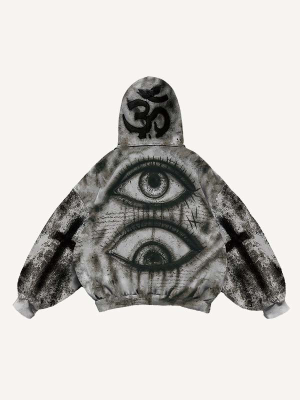 Figure&Eye&Skeleton&Graphic Print Slant Pockets Hoodie
