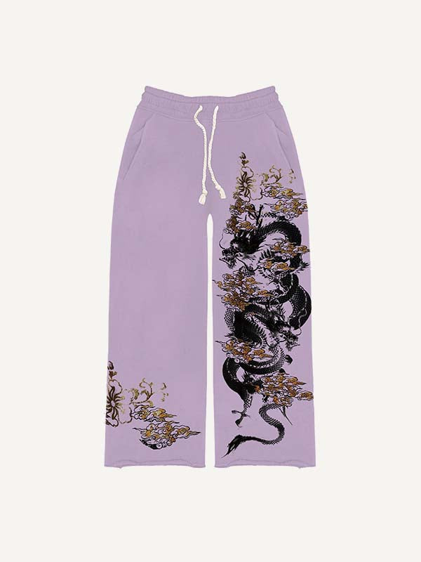 Dragon Print Elastic Waist Pants