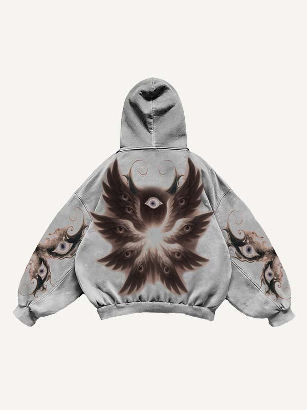 Eye&Wing&Graphic Print Slant Pockets Hoodie