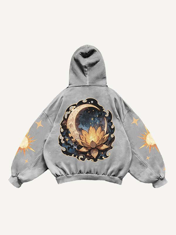 Moon&Sun&Star&Floral&Graphic Print Slant Pockets Hoodie
