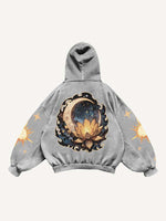 Moon&Sun&Star&Floral&Graphic Print Slant Pockets Hoodie