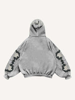 Skeleton&Graphic&Bat Faux Decal Print Slant Pockets Hoodie