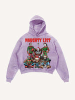 Distressed Washed Christmas Horror Print Slant Pockets Hoodie