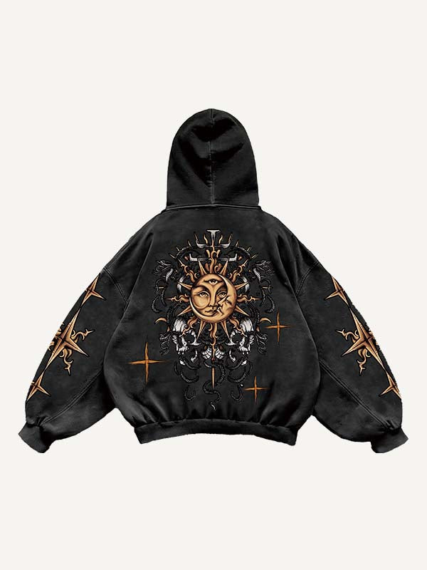 Evil Sun&Moon&Graphic Print Slant Pockets Hoodie