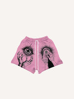 Palm&Eye Print Drawstring Waist Shorts
