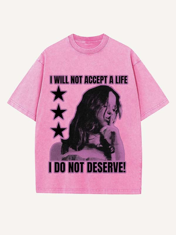 Distressed Washed Figure&Letter Print Round Neck T-shirt