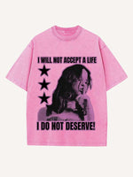 Distressed Washed Figure&Letter Print Round Neck T-shirt