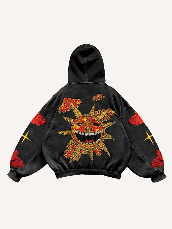 Evil Sun&Moon&Star&Cloud Faux Decal Print Slant Pockets Hoodie