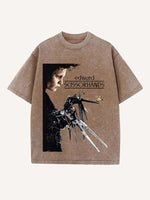 Distressed Washed Figure&Letter Print Round Neck T-shirt