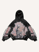 Colorblock Skeleton Faux Decal Print Slant Pockets Hoodie