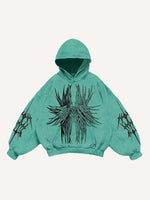 Wing&Eye Print Slant Pockets Hoodie