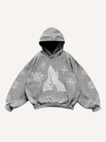 Mary&Letter Pray Faux Rhinestones Print Slant Pockets Hoodie