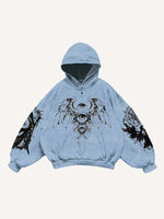 Figure&Wing&Eye&Animal&Letter Print Slant Pockets Hoodie