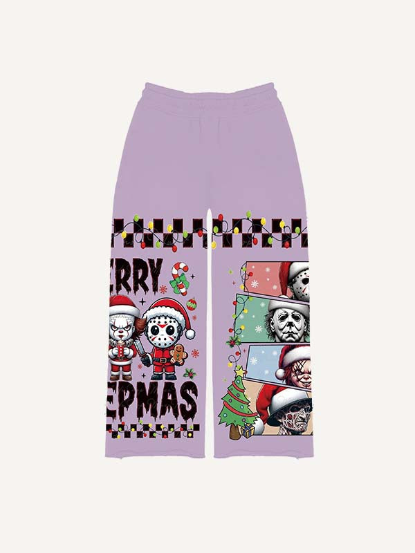 Christmas Horror Print Elastic Waist Pants