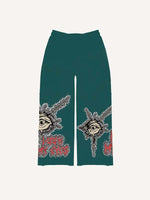 Mouth&Eye&Letter Faux Decal Print Elastic Waist Pants