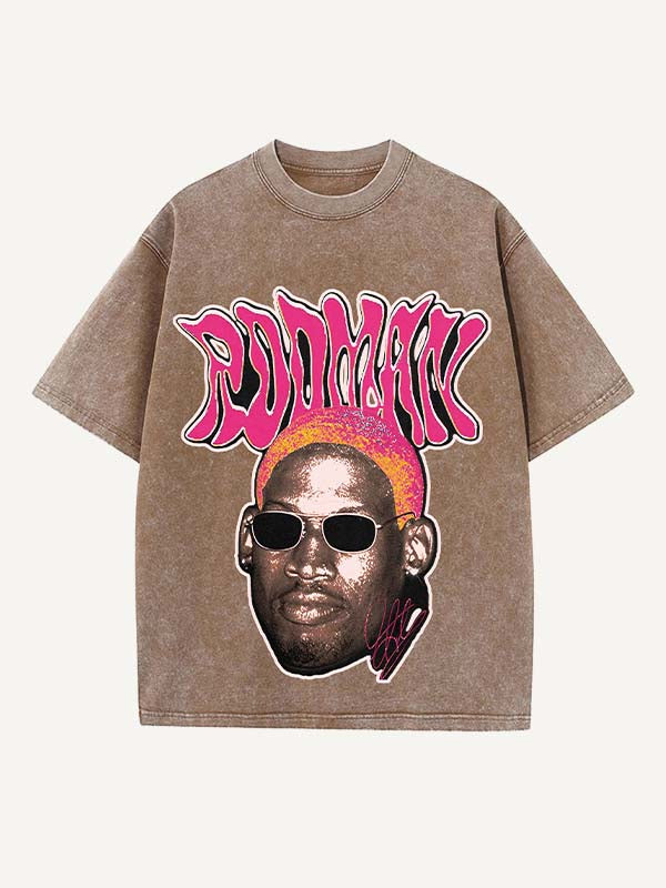 Dennis Rodman Print Round Neck T-shirt