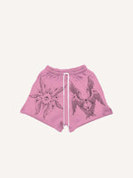 Wing&Eye&Graphic Print Drawstring Waist Shorts