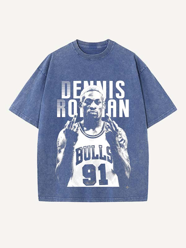 Dennis Rodman Print Round Neck T-shirt