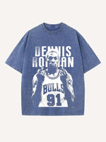 Dennis Rodman Print Round Neck T-shirt