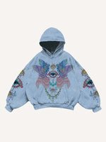 Eye&Wing Print Slant Pockets Hoodie