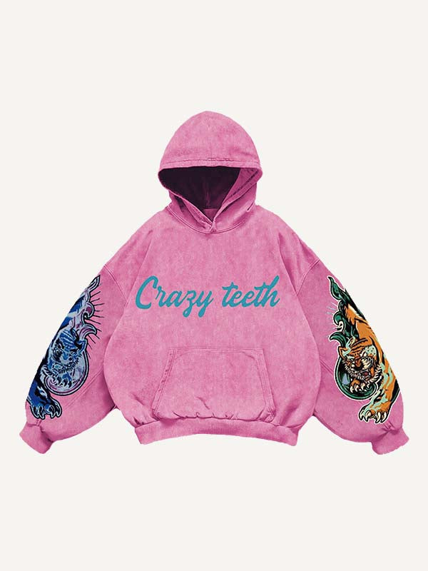 Tiger&Letter Graphic Print Slant Pockets Hoodie