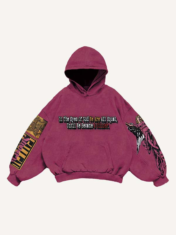 Figure&Wing&Letter Print Slant Pockets Hoodie