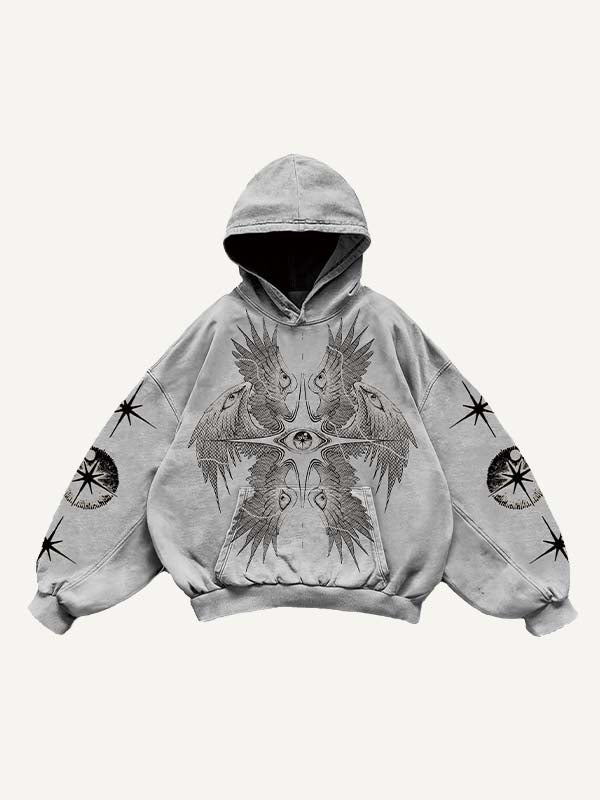Wing&Eye&Graphic Print Slant Pockets Hoodie