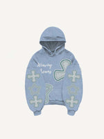 Cross&Star Faux Decal Faux Rhinestones Print Slant Pockets Hoodie