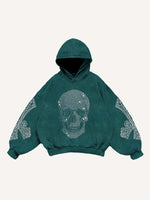 Skull&Wing&Cross Faux Rhinestones Print Slant Pockets Hoodie