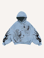 Tiger&Dragon&Animal Print Slant Pockets Hoodie