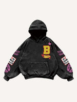 Figure&Lips&Heart&Letter Faux Decal Print Slant Pockets Hoodie