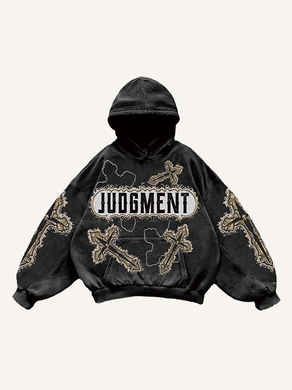 Cross&Wing Faux Decal Print Slant Pockets Hoodie