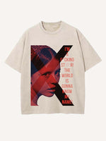 Distressed Washed Figure&Letter Print Round Neck T-shirt