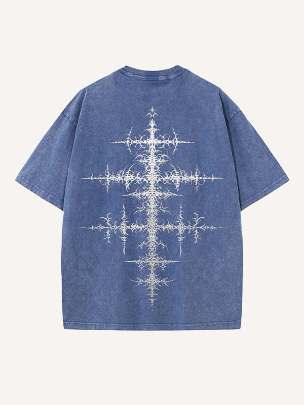 Distressed Washed Figure&Wing&Cross&Graphic Print Round Neck T-shirt