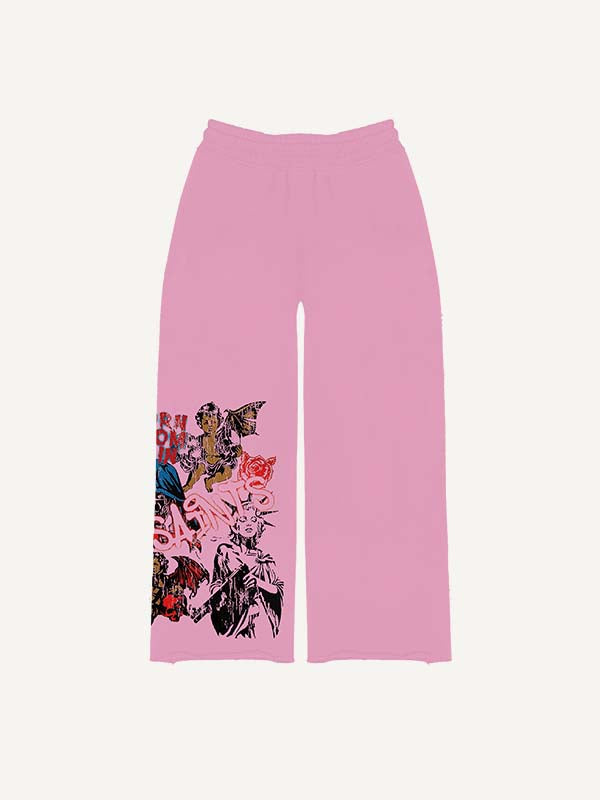 Angel&Pray&Cross&Wing&Letter&Graphic Print Elastic Waist Pants