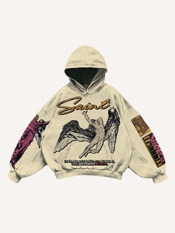 Figure&Wing&Eye&Palm&Graphic&Letter Print Slant Pockets Hoodie