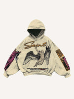 Figure&Wing&Eye&Palm&Graphic&Letter Print Slant Pockets Hoodie